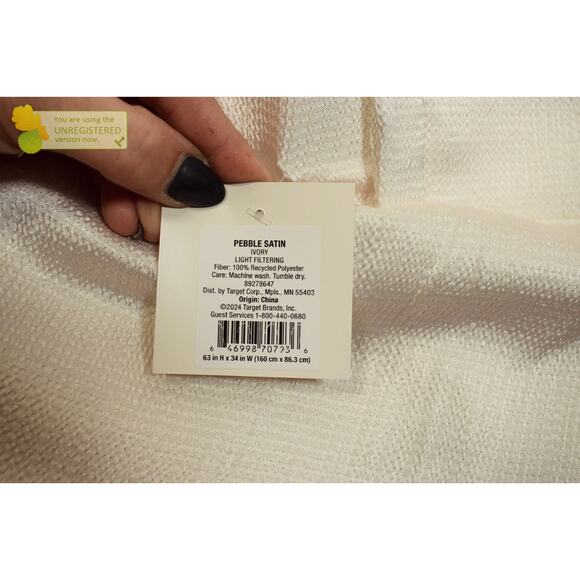 Threshold 34x63" Light Filtering Pebbled Satin Back Tab Curtain Panel Ivory* - Picture 4 of 7